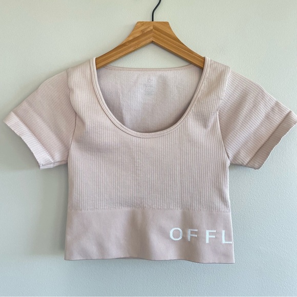 aerie Tops - Aerie Offline Women's Cropped Ribbed Tee Light Pink Size Medium